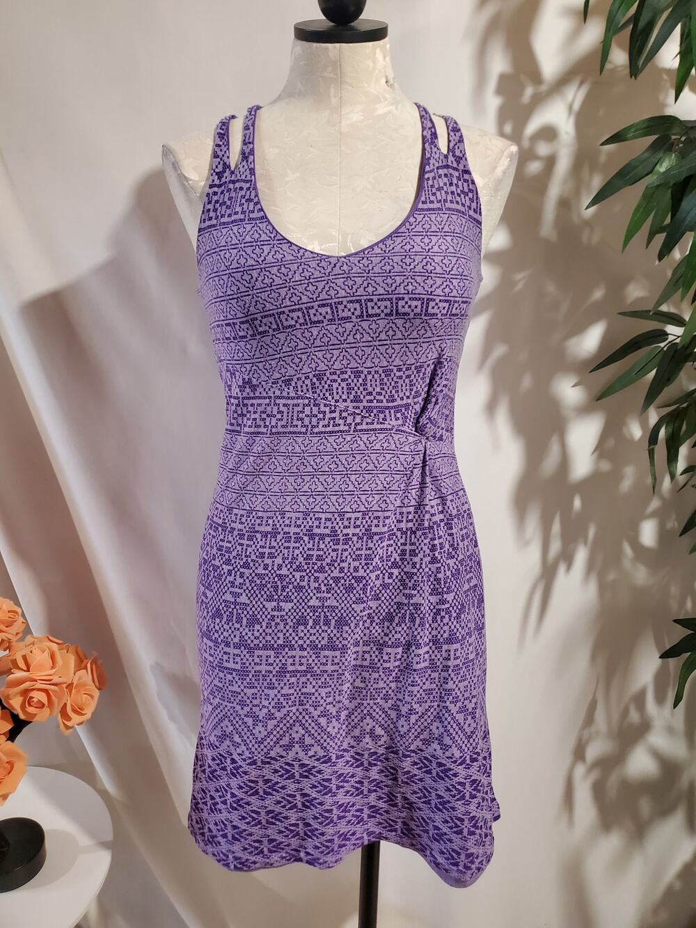 Athleta Knotted Nanda Strappy Burnout Dress Size XS Geometric Electric Purple